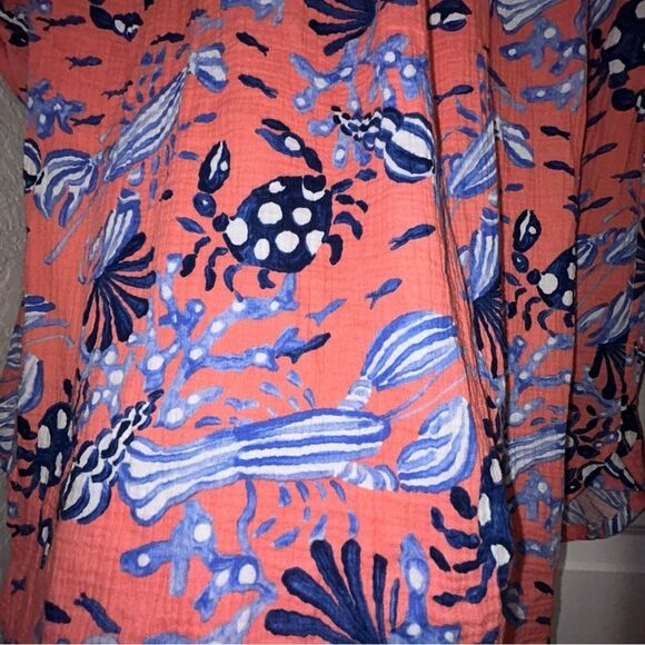 Talbots Gauze Underwater Vision Print Button Down Tunic Shirt And Pant Set - Picture 10 of 15